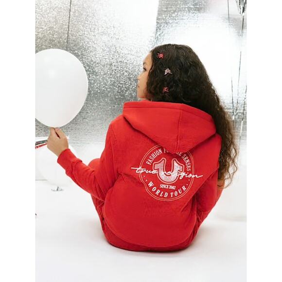 NWT‎ True Religion Girls Glitter Zip Hoodie Apple Red Size Small - Picture 1 of 9